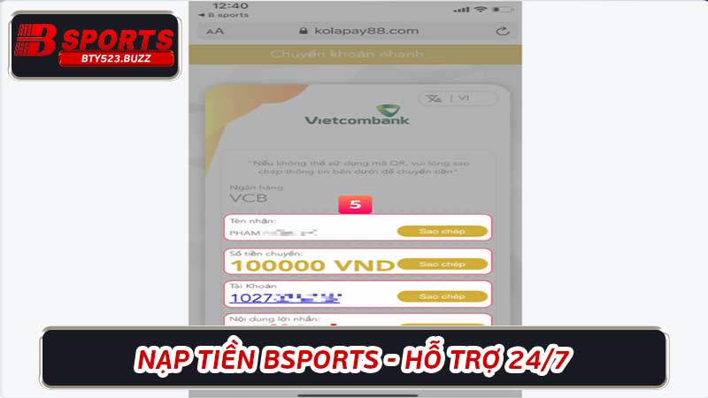 Nạp Tiền Bsports - Hỗ Trợ 247, Giao Dịch Thuận Lợi