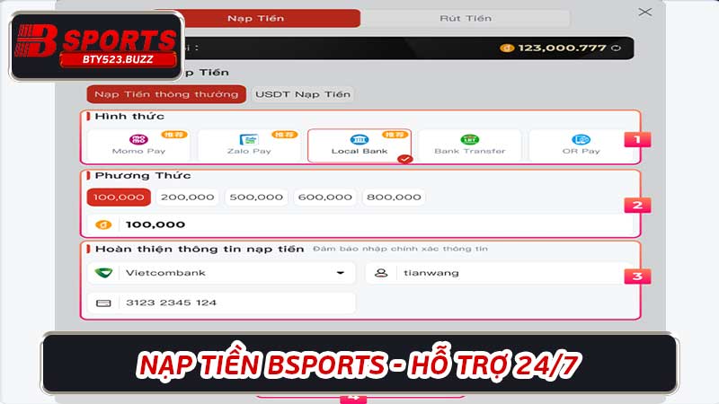 Nạp Tiền Bsports - Hỗ Trợ 247, Giao Dịch Thuận Lợi